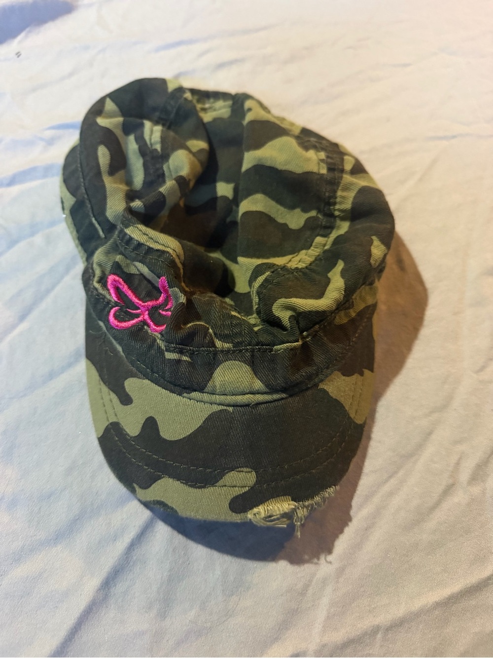 Kids Camo Cadet Hat with Pink Embroidered Accent
